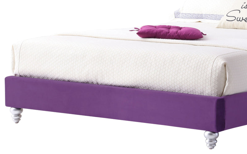 Transitional upholstered bed by Glory Furniture featuring a padded headboard and soft fabric upholstery in a modern bedroom setting.