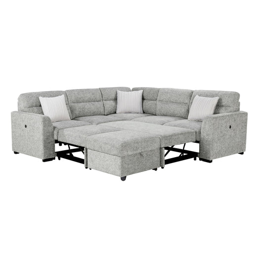 Emiliano - Sectional Sofa With 3 Pillows And Storage Ottoman - Nickel - R&R Furniture Gallery (Fountain Valley, CA)