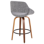 Lumi Source Fabrico mid-century modern counter stool with inviting design, 24-27 inch height, natural wood finish, and upholstered seat.