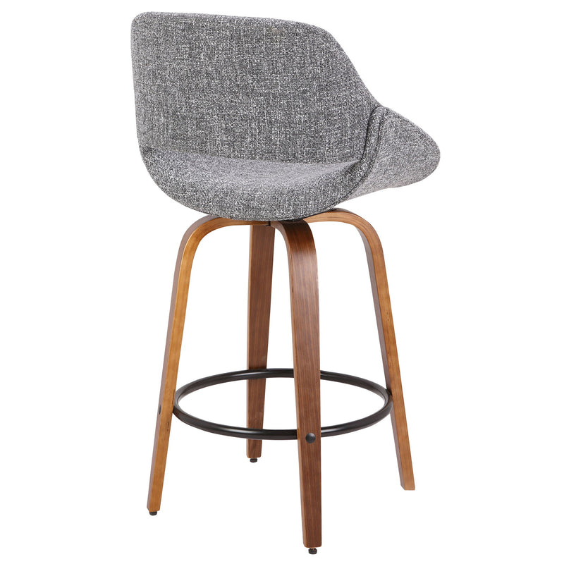 Lumi Source Fabrico mid-century modern counter stool with inviting design, 24-27 inch height, natural wood finish, and upholstered seat.