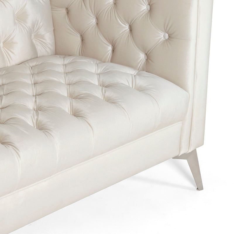 Contemporary Noble House 3-seater sofa with button tufting, stationary design, and plush upholstered seating in a modern living room setting.