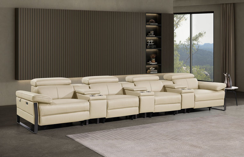 1246 - Modular Power Triple Reclining Triple Console Sofa With Power Reclining Headrests - R&R Furniture Gallery (Fountain Valley, CA)