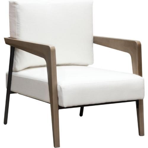 Blair Accent Chair in White Fabric with Curved Wood Leg Detail