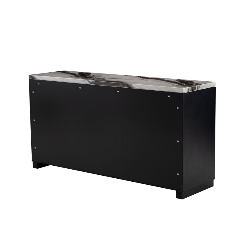 Stacey - Buffet With Storage Drawers And Marble Detailing - Black / Marble - R&R Furniture Gallery (Fountain Valley, CA)