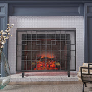 Modern single panel iron fireplace screen with decorative design, by Noble House, designed to protect and enhance fireplace safety.