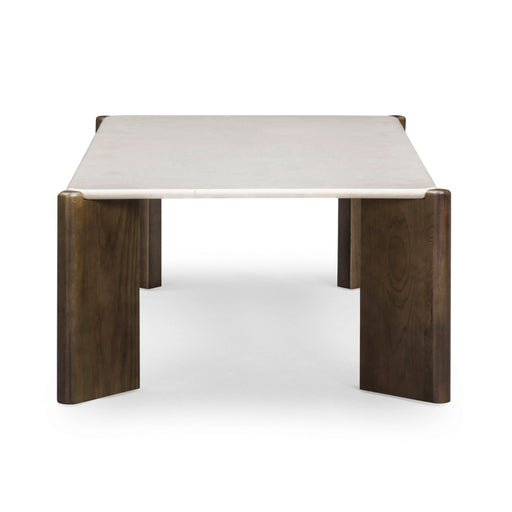 Cream rectangular TOV Furniture Restis coffee table with sleek design and wooden finish, positioned in a modern living room setting.