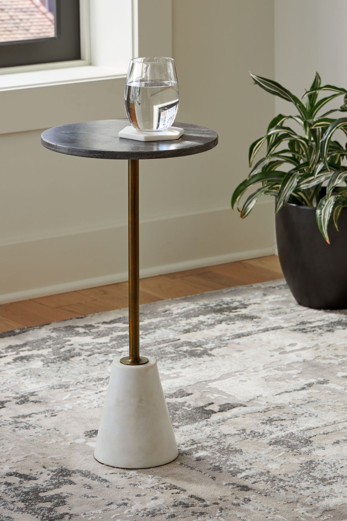 Caramont - Accent Table with White Base - Black / White / Gold Finish - R&R Furniture Gallery (Fountain Valley, CA)