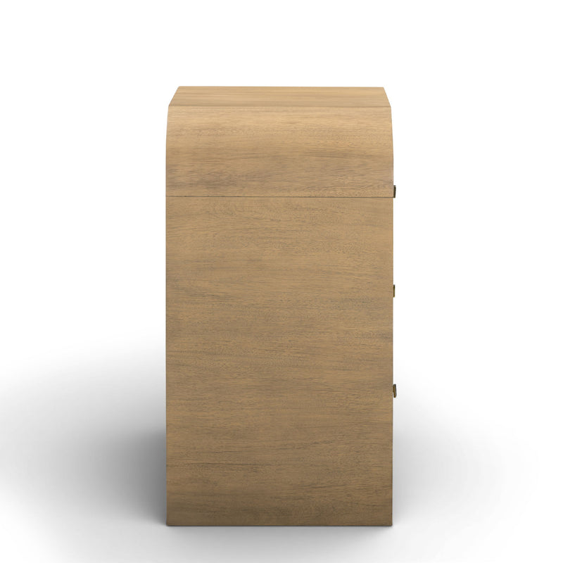 TOV Furniture Hump bedside chest with wood finish, two drawers, and sleek modern design for bedroom storage.