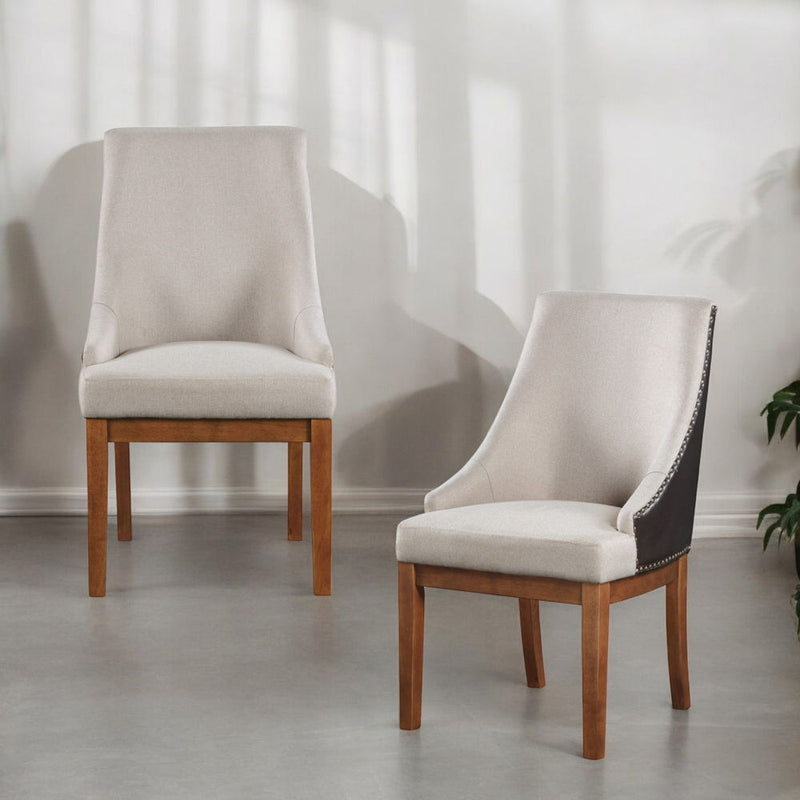 Gilsea - Fabric & Synthetic Leather Side Chair (Set of 2) - Beige & Brown Finish - R&R Furniture Gallery (Fountain Valley, CA)