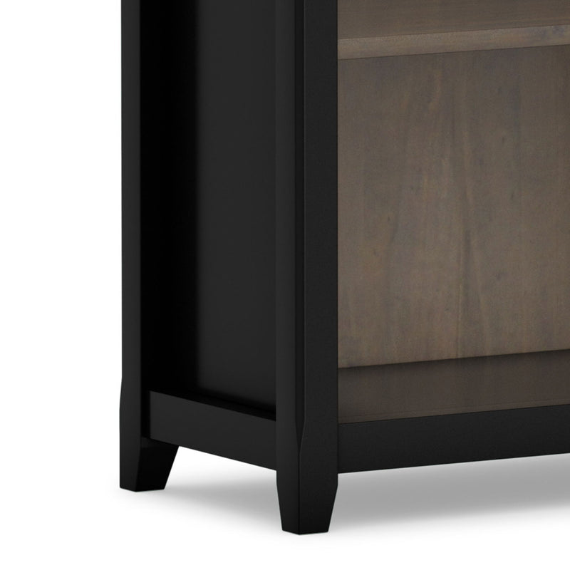 Simpli-Home Amherst standard bookcase with adjustable shelves, dark wood finish, and multiple storage compartments.
