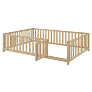 DreamHaus storage daybed with fence guardrails and two drawers, showing a versatile split design as a floor bed and daybed.