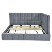 Gray DreamHaus full size upholstered mid-century modern daybed with elegant design, serves as a sofa bed frame.
