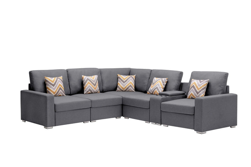 Nolan - Fabric 6 Piece Sectional Sofa With Pillows And Interchangeable Legs - R&R Furniture Gallery (Fountain Valley, CA)