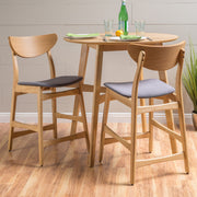 Set of two Noble House retro modern counter height stools with cushioned seats and sleek wooden legs.