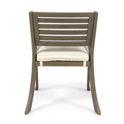 Noble House Helen outdoor acacia wood dining chairs set of 2 in gray and creme with slatted seats and armrests