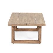 Noble House 4-piece acacia wood outdoor patio furniture set with coffee table, deep seating chairs, and soft cushions on porch or balcony.