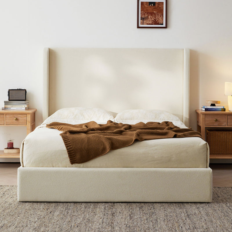 Carmen - King Size Upholstered Wingback Bed - Ivory - R&R Furniture Gallery (Fountain Valley, CA)