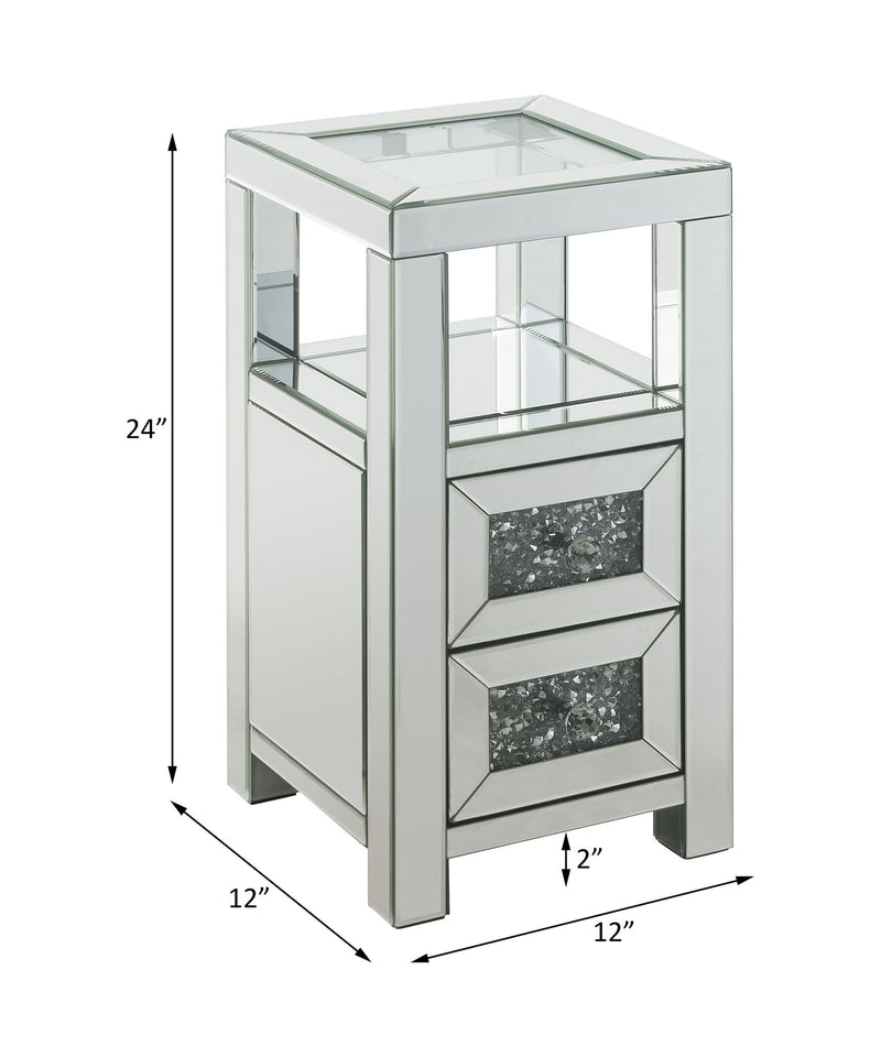 Noralie - 24" Accent Table - Clear Glass, Mirrored & Faux Diamonds - R&R Furniture Gallery (Fountain Valley, CA)
