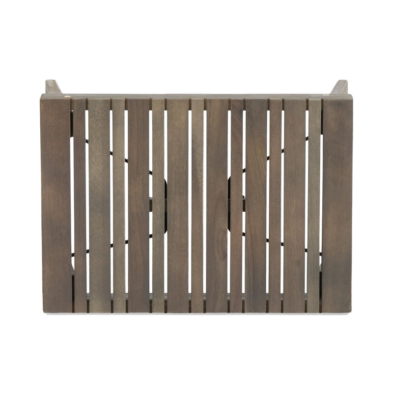 Noble House Temptation outdoor foldable side table with slat design, featuring a sturdy frame and compact, portable style.