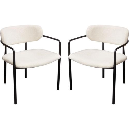 Set of (2) Skyler Dining Chairs in Ivory Boucle Fabric w/ Black Metal Frame