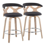 Lumi Source Gardenia mid-century modern counter stool set with swivel seats and wooden legs, shown in a contemporary dining setup