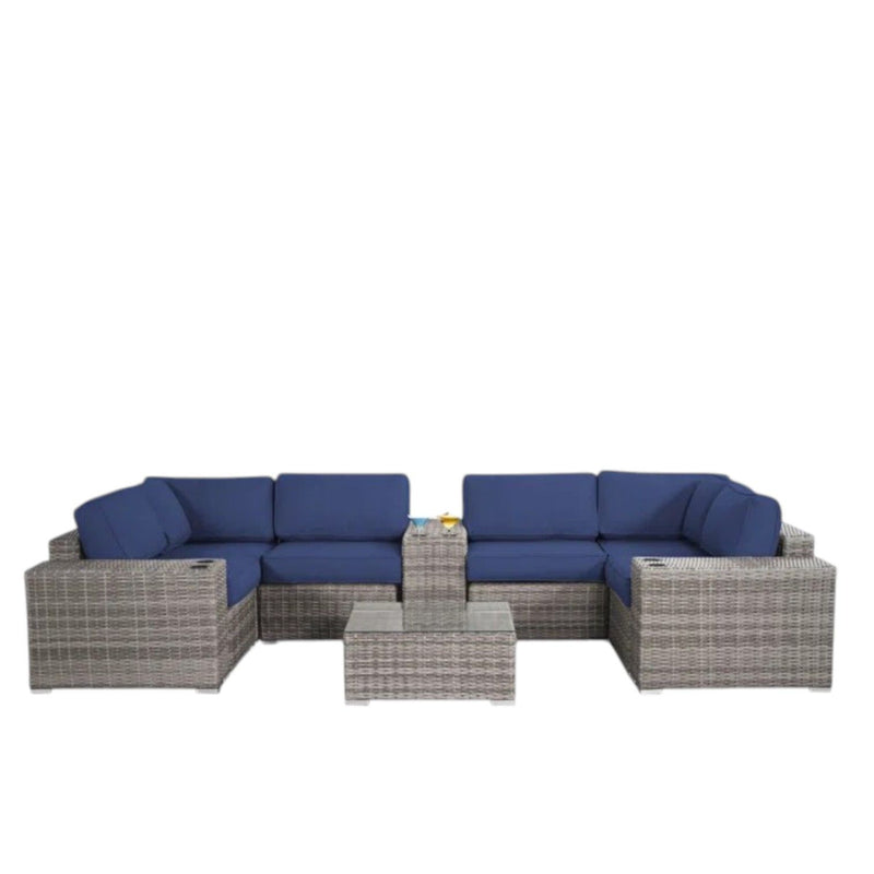 Modern Patio Rattan Sectional Set With Cushions - R&R Furniture Gallery (Fountain Valley, CA)