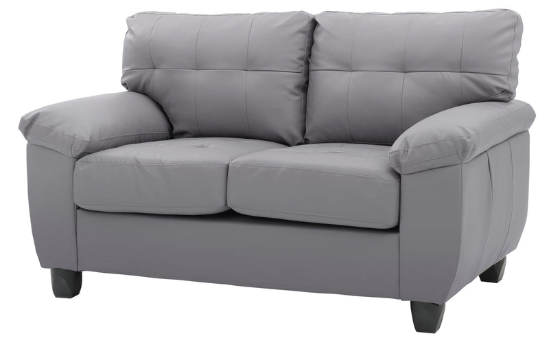 Glory Furniture stylish stationary loveseat with padded arms, upholstered in soft fabric, perfect for cozy living room seating.