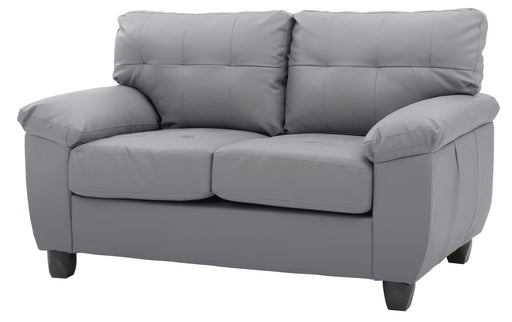 Glory Furniture stylish stationary loveseat with padded arms, upholstered in soft fabric, perfect for cozy living room seating.