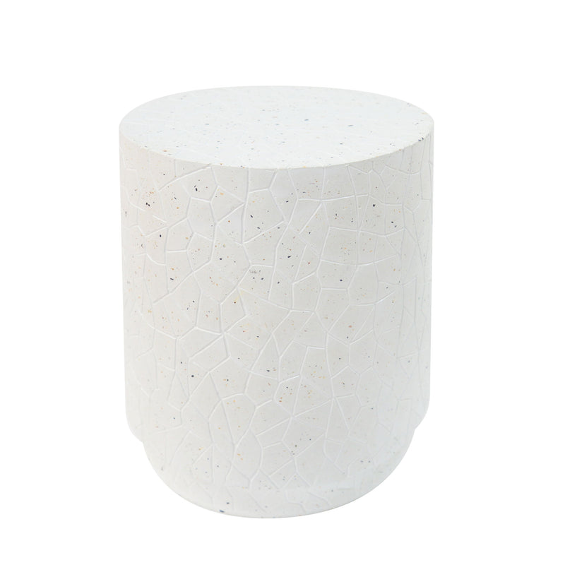 Outdoor Terrazzo Concrete Drum End Table, Living Room Accent Table - White Terrazzo - R&R Furniture Gallery (Fountain Valley, CA)