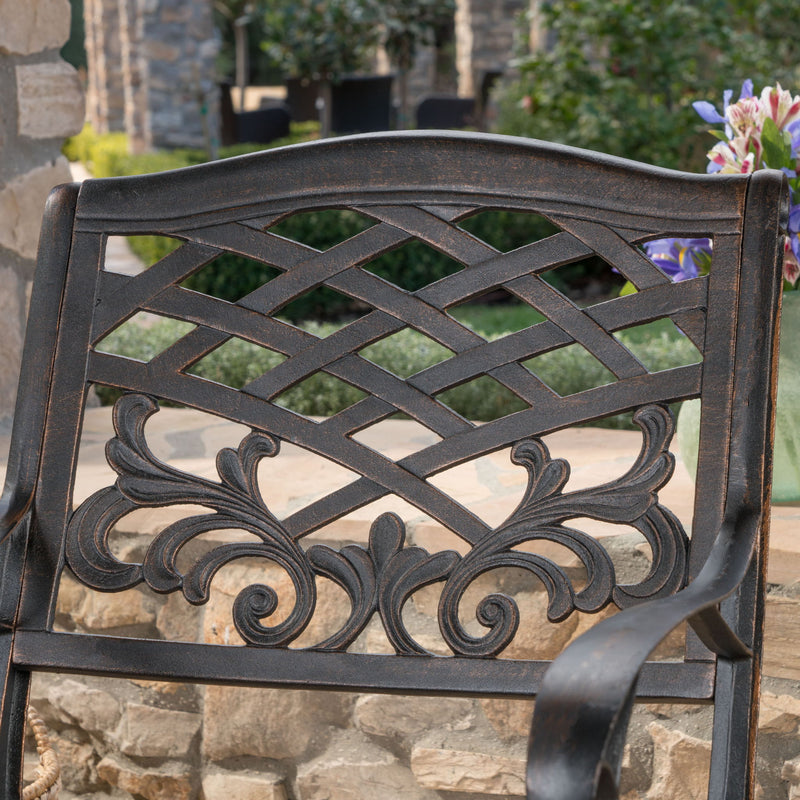 Luminea - Outdoor Aluminum Dining Chair With Scroll Design, Lattice Pattern And Cabriole Legs - Copper - R&R Furniture Gallery (Fountain Valley, CA)