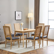 French Country Dining Chair With Rectangular Cane Backrest And Smooth Upholstered Seating - R&R Furniture Gallery (Fountain Valley, CA)