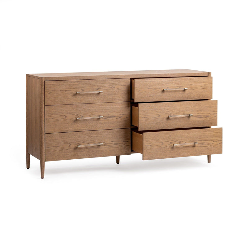 Classic Home Alisen 6 Drawer Dresser in Napa Grove featuring wood finish and sleek design, with six spacious drawers.