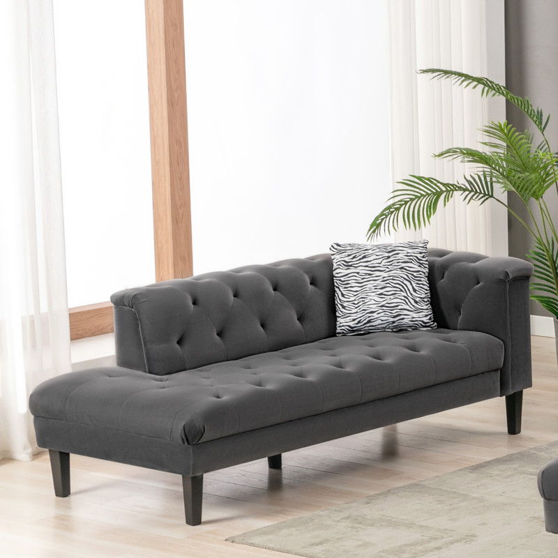 Mary - Tufted Chaise With 1 Accent Pillow - Dark Gray - R&R Furniture Gallery (Fountain Valley, CA)