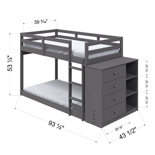 Gaston - Twin Over Twin Bunk Bed With 4 Drawers & 3 Compartments - Gray - R&R Furniture Gallery (Fountain Valley, CA)