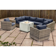 Premium 6 Person Wicker Patio Seating Group With Deep Cushions And Concrete Fire Pit - Gray Mix - R&R Furniture Gallery (Fountain Valley, CA)