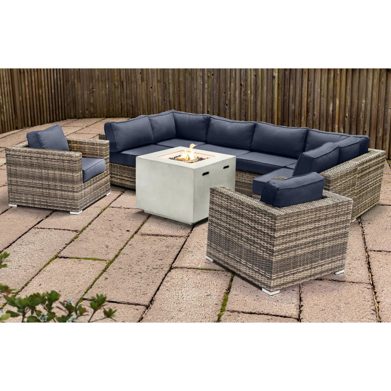 Premium 6 Person Wicker Patio Seating Group With Deep Cushions And Concrete Fire Pit - Gray Mix - R&R Furniture Gallery (Fountain Valley, CA)
