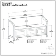 Simpli-Home Connaught Storage Bench with cushioned top and wooden legs, ideal for entryway or living room storage solution.