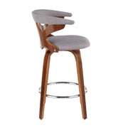 Set of two Lumi Source Gardenia mid-century modern counter stools with wooden legs and upholstered seats.