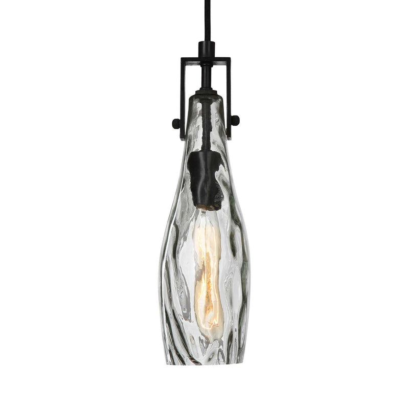 Campester Pearl Silver 1 Light Watered Glass Mini Pendant by Uttermost, showcasing a sleek pendant light with textured glass shade.