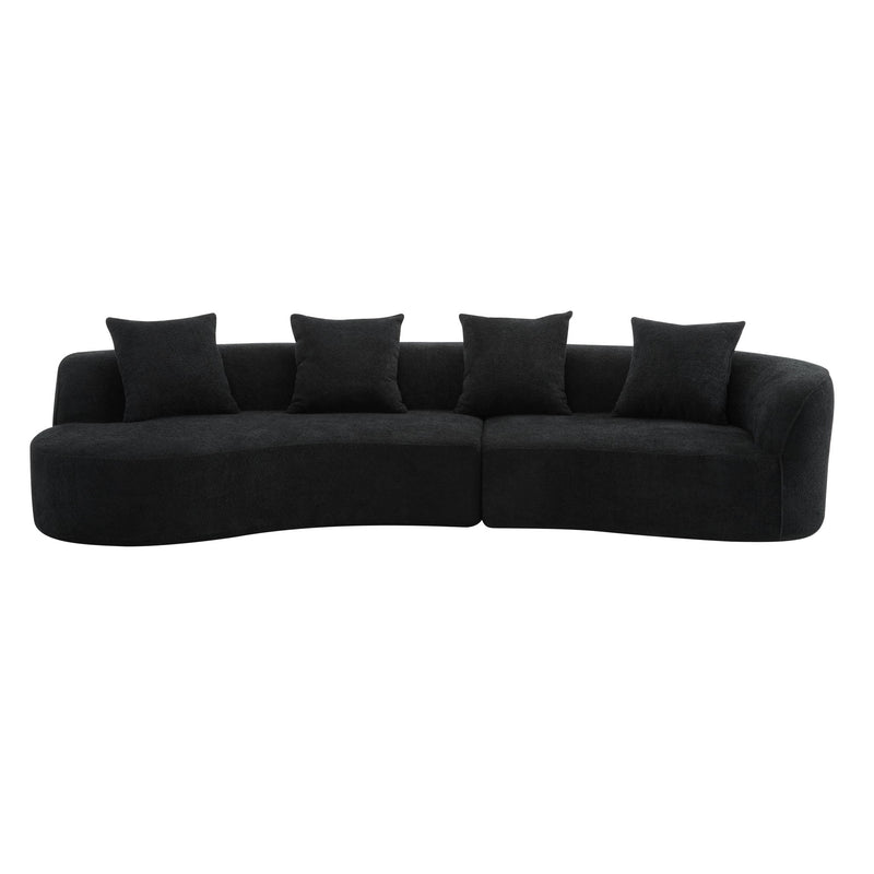 Noble House elegant curved sectional sofa with full foam cushions, stationary design, in a comfortable living room setting.