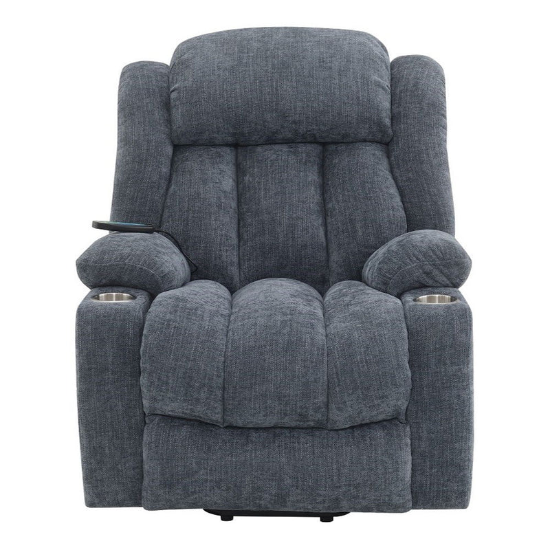 Omarion - Power Recliner With Lift, Heating & Massage - Blue Chenille - R&R Furniture Gallery (Fountain Valley, CA)