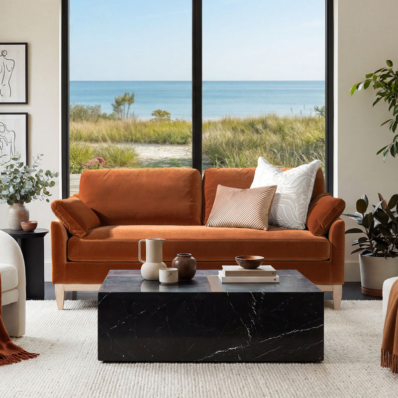 Jennifer Taylor Home Pasadena Modern Farmhouse Sofa in neutral fabric, showcasing a stylish stationary sofa with plush cushions.