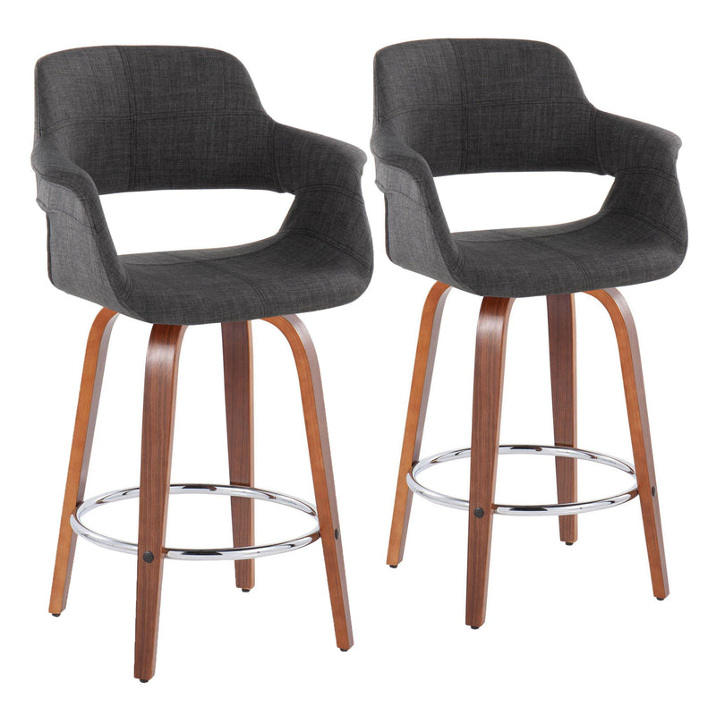 Set of two Lumi Source vintage flair mid-century modern fixed height counter stools with swivel, round footrest and stylish design