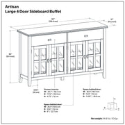 Rustic russet brown large four-door sideboard buffet by Simpli-Home, featuring wood grain finish and ample storage space.