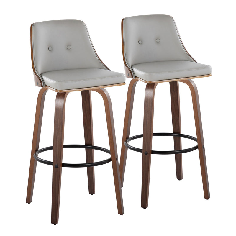 Gianna - Mid-Century Modern Fixed Height Barstool & Swivel With Round Footrest (Set of 2) - Gray