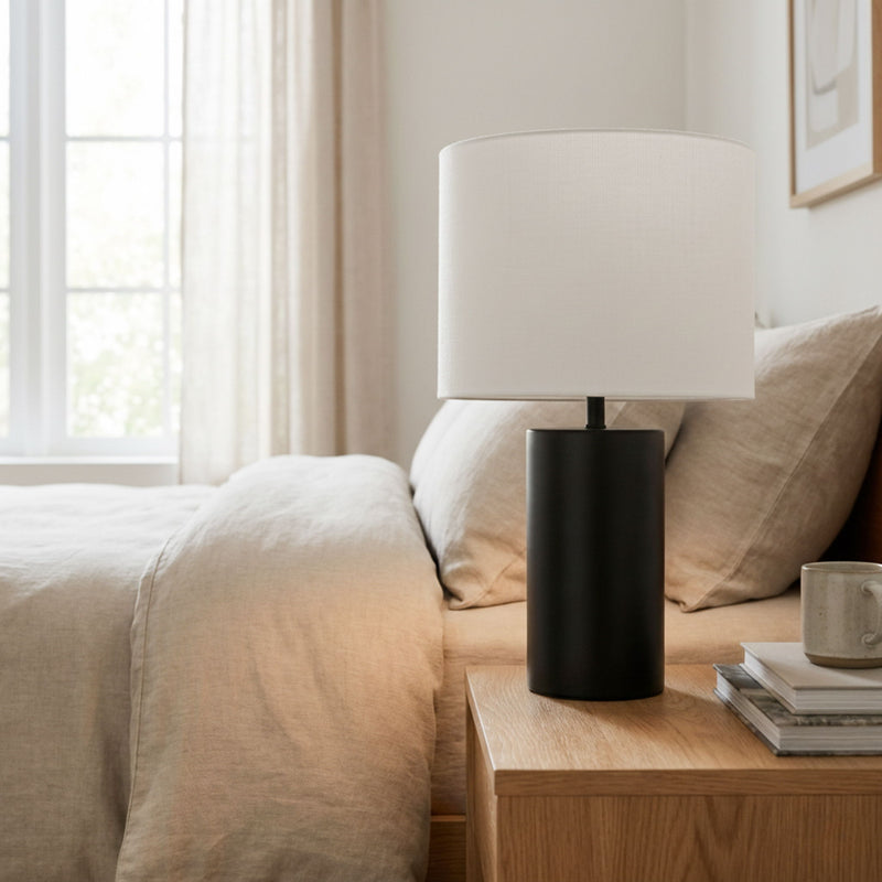 Aura - Table Lamp With On / Off Switch Block Base - Black / White - R&R Furniture Gallery (Fountain Valley, CA)