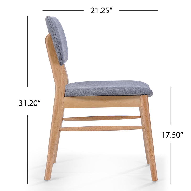 Set of two Noble House Voyager upholstered accent chairs with splayed legs and wood frames, featuring plush fabric and stylish design.