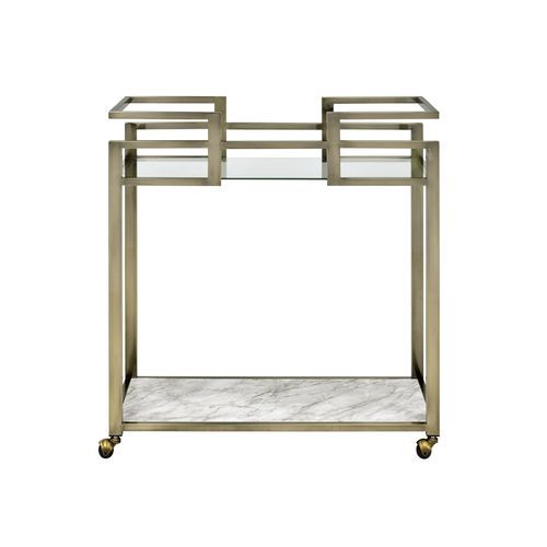 Neilo - Serving Cart - Clear Glass, Faux Marble Top & Wire Brass - R&R Furniture Gallery (Fountain Valley, CA)