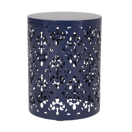Modern outdoor metal end table by Noble House with sleek design and sturdy construction for patio or garden use.