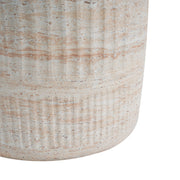 Noble House beige lightweight concrete side table with travertine top, suitable for outdoor and indoor use.